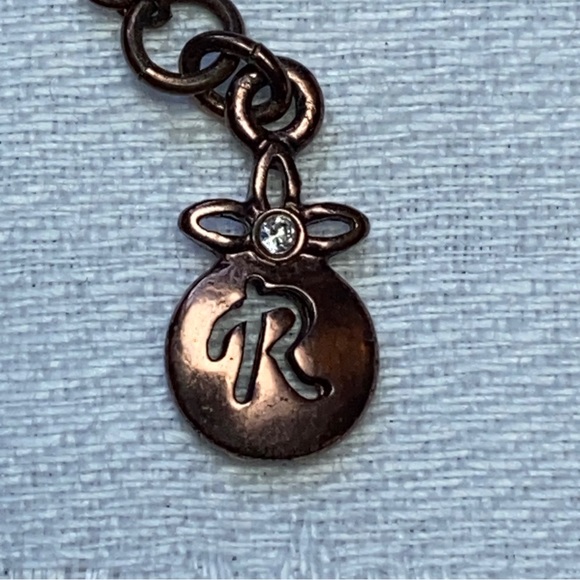 Relic Copper Bronze Tone Hanging Feather Leaves Rhinestones Chain Necklace - Picture 7 of 7